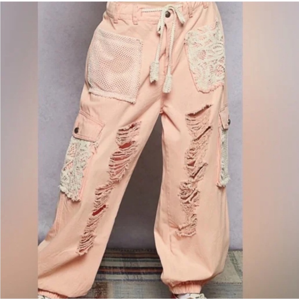 POL Peach Drawstring Cargo Pants - image 1